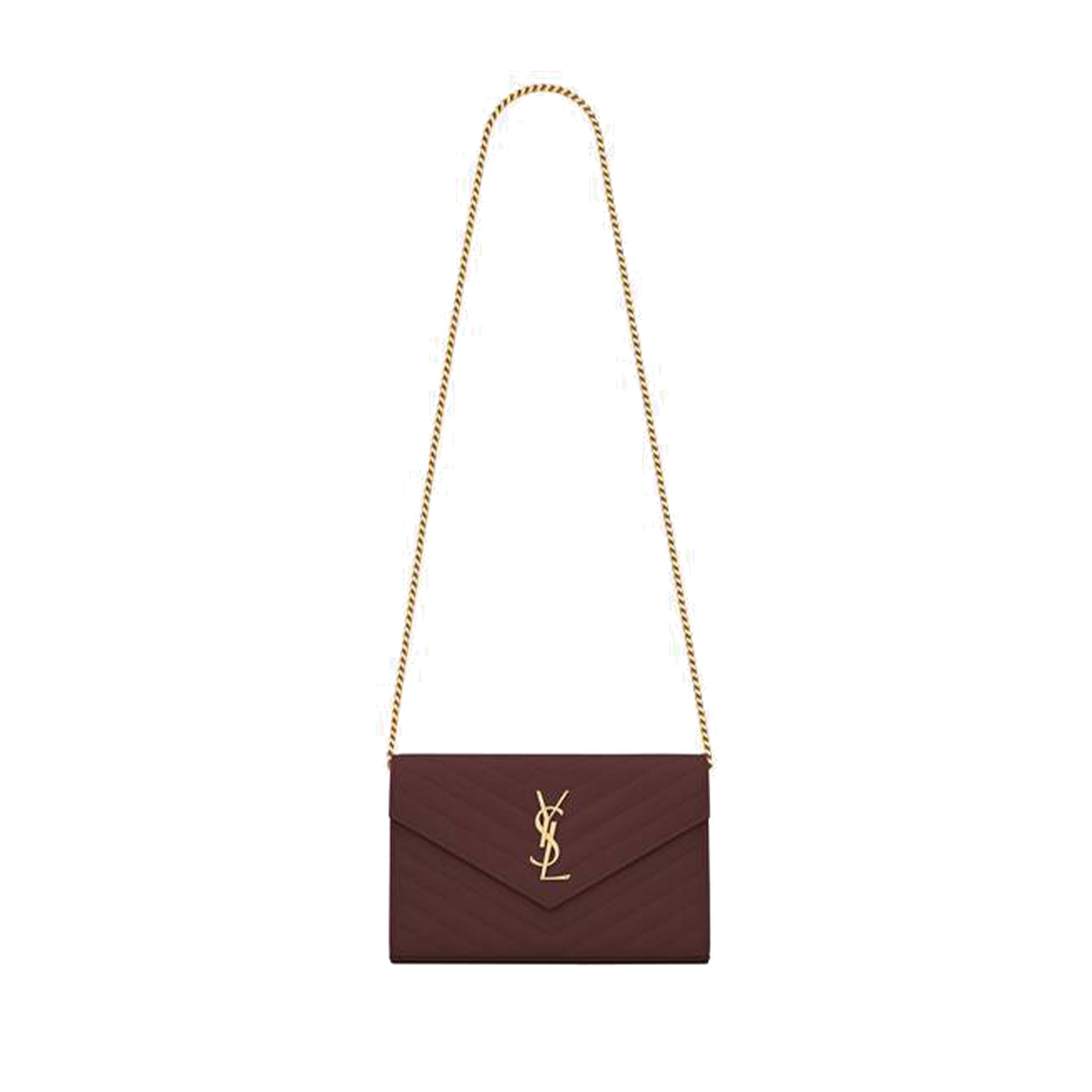 YSL CASSANDRE MATELASSÉ CHAIN WALLET IN GRAIN DE POUDRE EMBOSSED LEATHER 377828BOW016475 (22.5*14*4cm)