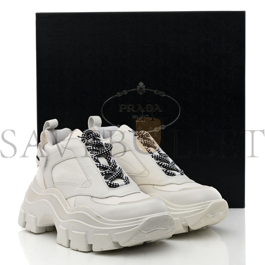 PRADA NYLON NEVADA CALFSKIN MENS PEGASSUS SNEAKERS 5 WHITE PRADA NYLON NEVADA CALFSKIN MENS PEGASSUS SNEAKERS 5 WHITE