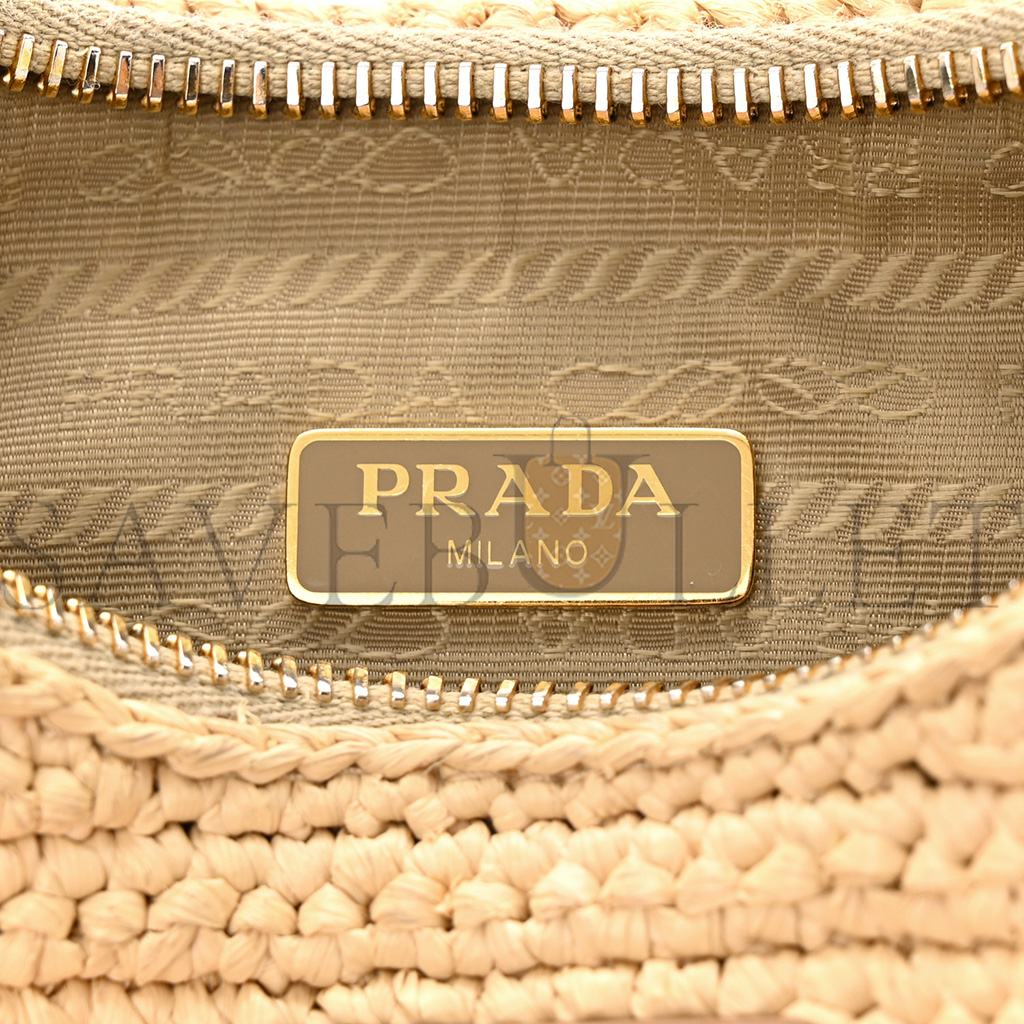 PRADA RAFFIA RE-EDITION 2005 SHOULDER BAG TAN (22*17*6cm)