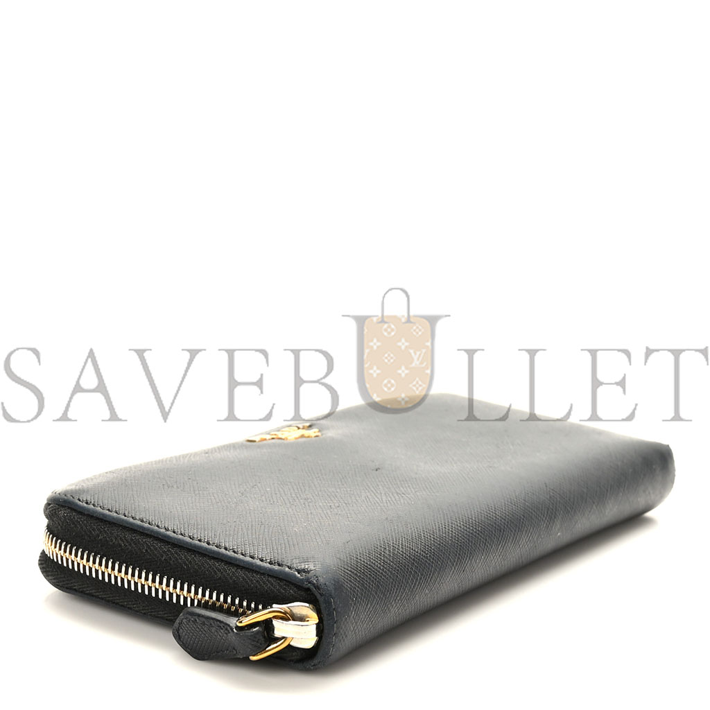 PRADA SAFFIANO METAL ZIP AROUND WALLET BLACK (18*11*3cm)