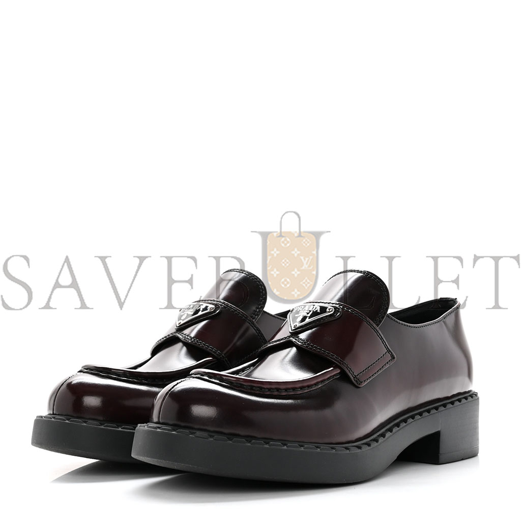 PRADA SPAZZOLATO METAL TRIANGLE LOGO 50MM LOAFERS 39 BRUCIATIO FUME PRADA SPAZZOLATO METAL TRIANGLE LOGO 50MM LOAFERS 39 BRUCIATIO FUME