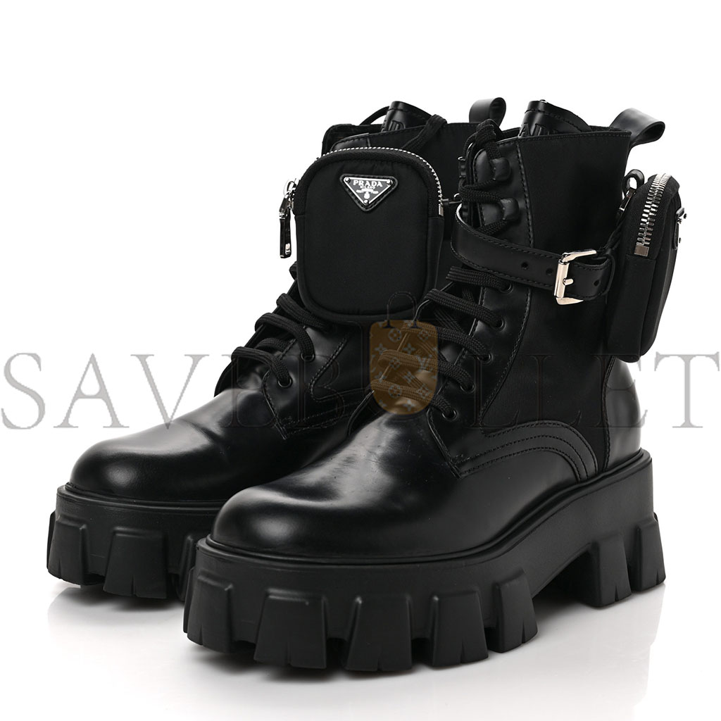 PRADA SPAZZOLATO ROIS NYLON METAL TRIANGLE LOGO MONOLITH POUCH POCKET 55MM BOOTS 39 BLACK PRADA SPAZZOLATO ROIS NYLON METAL TRIANGLE LOGO MONOLITH POUCH POCKET 55MM BOOTS 39 BLACK
