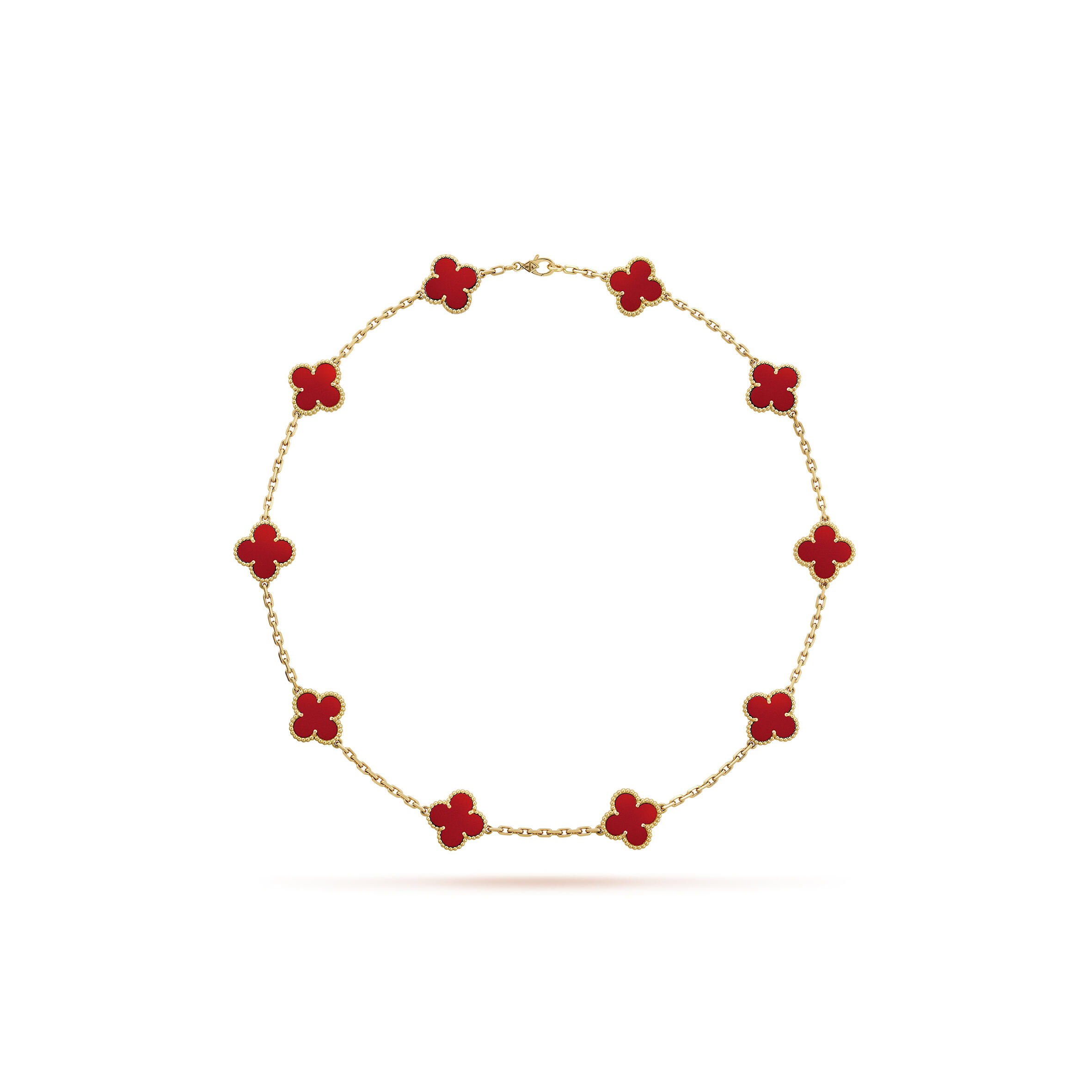 VAN CLEEF ARPELS VINTAGE ALHAMBRA NECKLACE, 10 MOTIFS - YELLOW GOLD, CARNELIAN VCARD40600