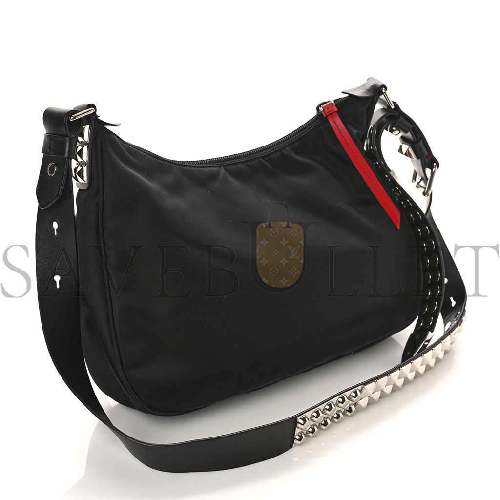 PRADA TESSUTO NYLON STUDDED NEW VELA HOBO BLACK FUOCO (29*20*7cm)