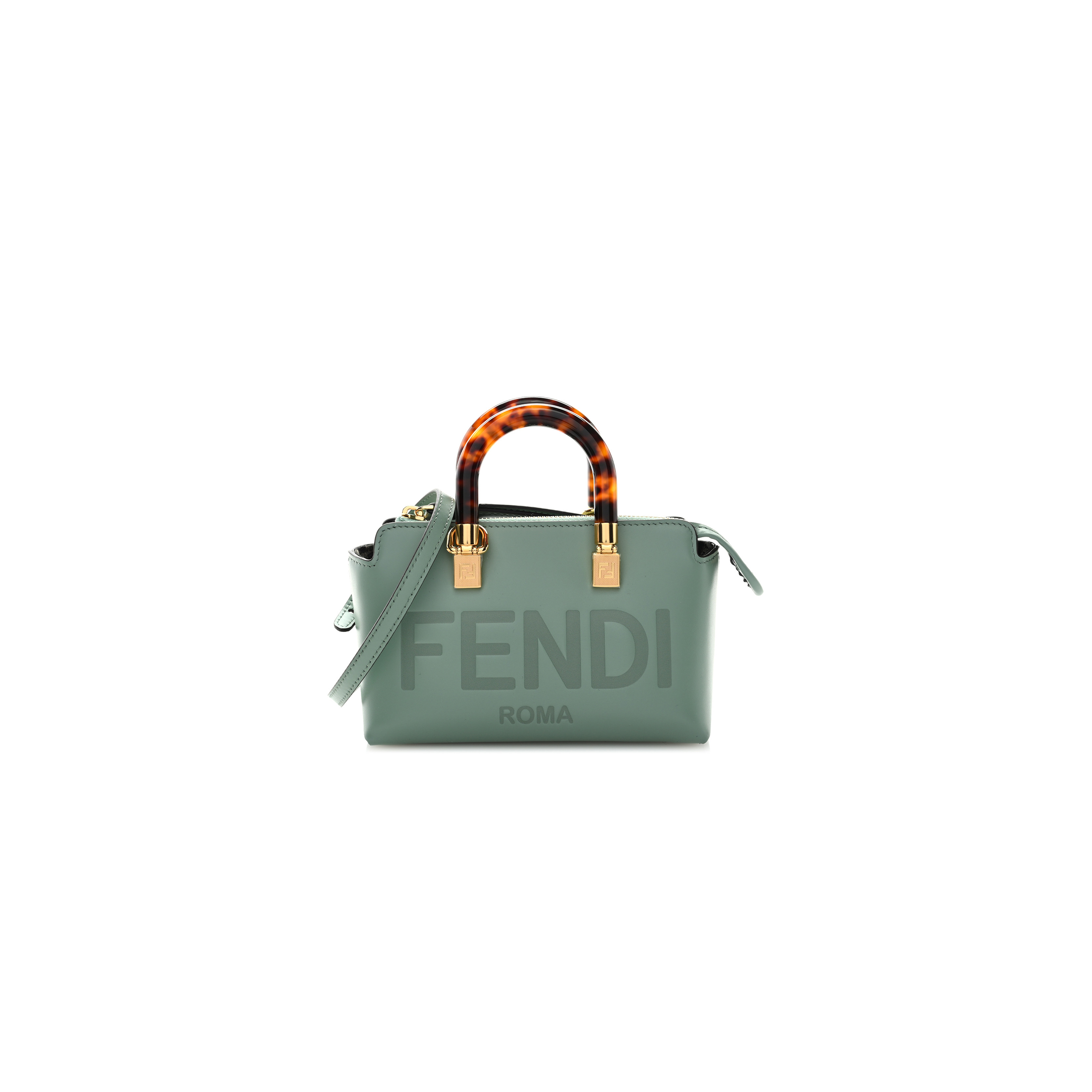 FENDI VITELLO KING PLEXIGLASS LOGO EMBOSSED MINI BY THE WAY TOP HANDLE BOSTON BAG MENTA (18*11*9cm) FENDI VITELLO KING PLEXIGLASS LOGO EMBOSSED MINI BY THE WAY TOP HANDLE BOSTON BAG MENTA (18*11*9cm)