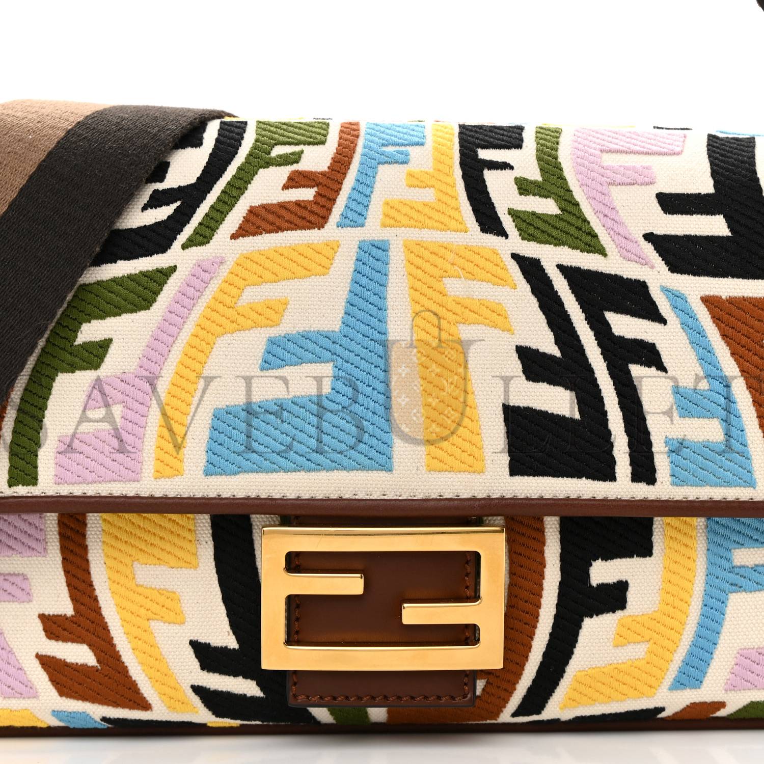 FENDI X SARA COLEMAN CANVAS VITELLO KING SETA FF FISH EYE EMBROIDERED BAGUETTE GREZZO MULTICOLOR GHIANDA (28*15*6cm) FENDI X SARA COLEMAN CANVAS VITELLO KING SETA FF FISH EYE EMBROIDERED BAGUETTE GREZZO MULTICOLOR GHIANDA (28*15*6cm)