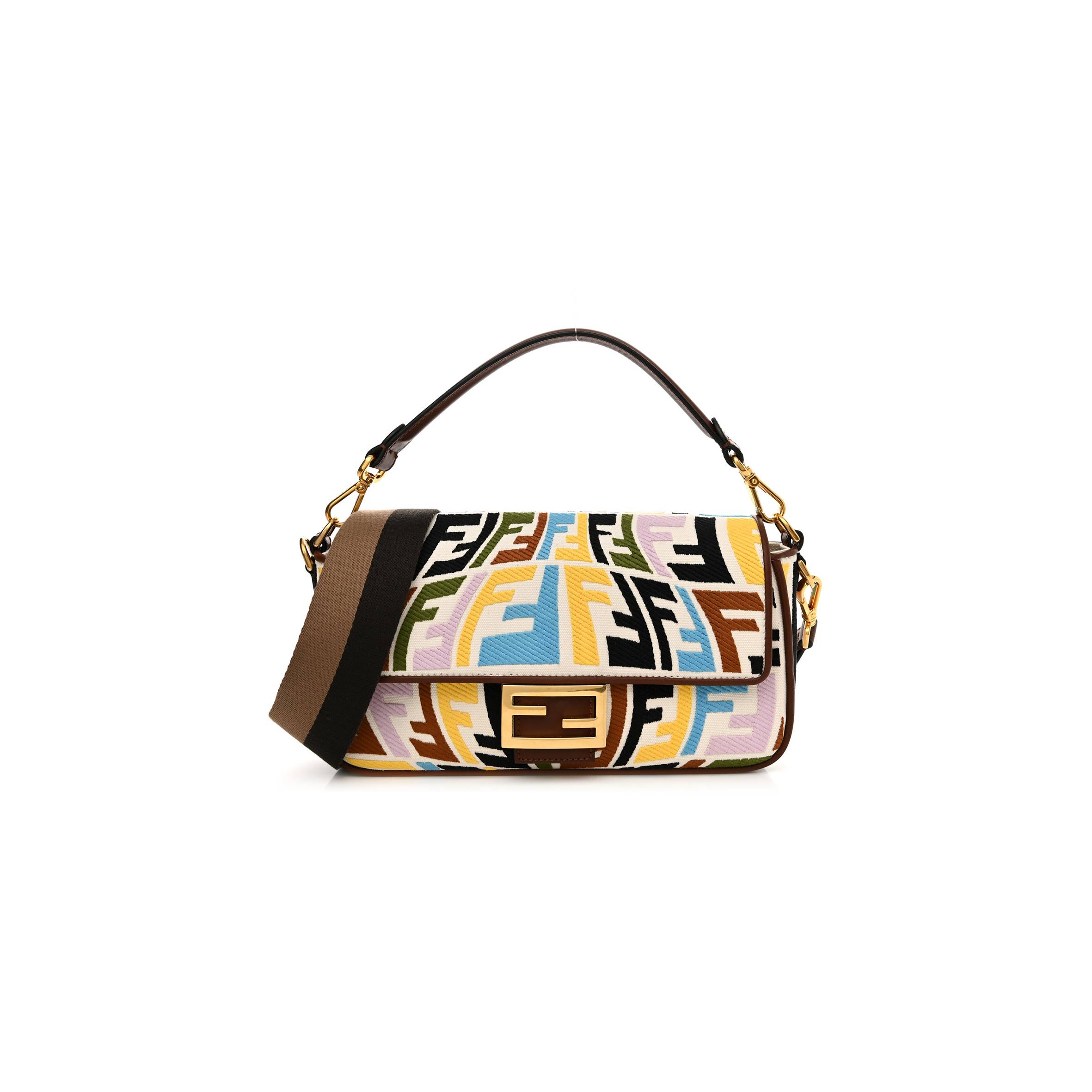 FENDI X SARA COLEMAN CANVAS VITELLO KING SETA FF FISH EYE EMBROIDERED BAGUETTE GREZZO MULTICOLOR GHIANDA (28*15*6cm) FENDI X SARA COLEMAN CANVAS VITELLO KING SETA FF FISH EYE EMBROIDERED BAGUETTE GREZZO MULTICOLOR GHIANDA (28*15*6cm)