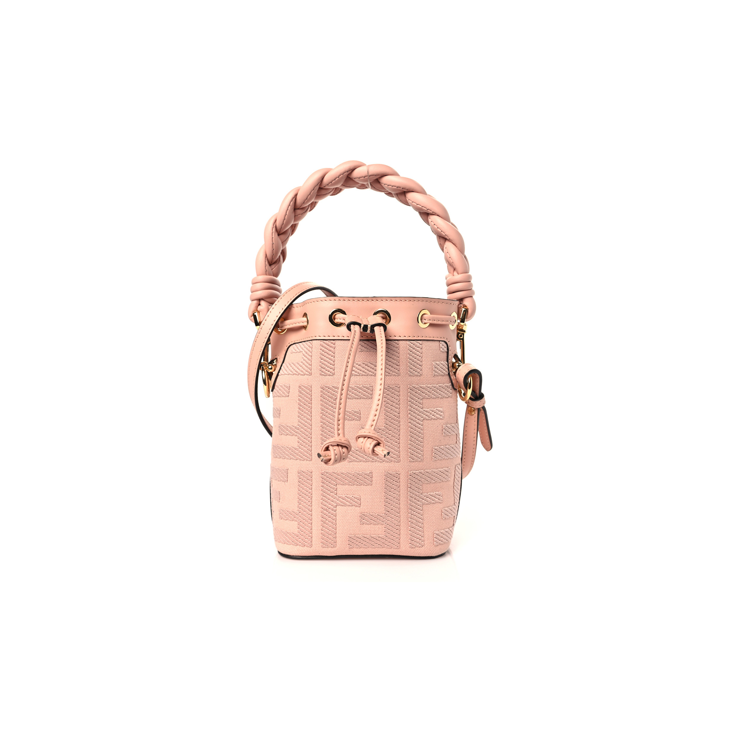 FENDI CANVAS NAPPA F IS FENDI FF EMBROIDERED MINI MON TRESOR BUCKET BAG BABY PINK (18*12*10cm) FENDI CANVAS NAPPA F IS FENDI FF EMBROIDERED MINI MON TRESOR BUCKET BAG BABY PINK (18*12*10cm)