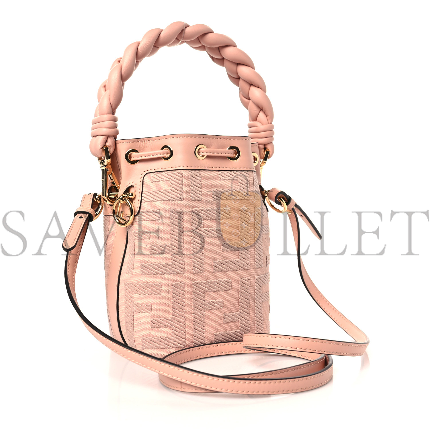 FENDI CANVAS NAPPA F IS FENDI FF EMBROIDERED MINI MON TRESOR BUCKET BAG BABY PINK (18*12*10cm) FENDI CANVAS NAPPA F IS FENDI FF EMBROIDERED MINI MON TRESOR BUCKET BAG BABY PINK (18*12*10cm)