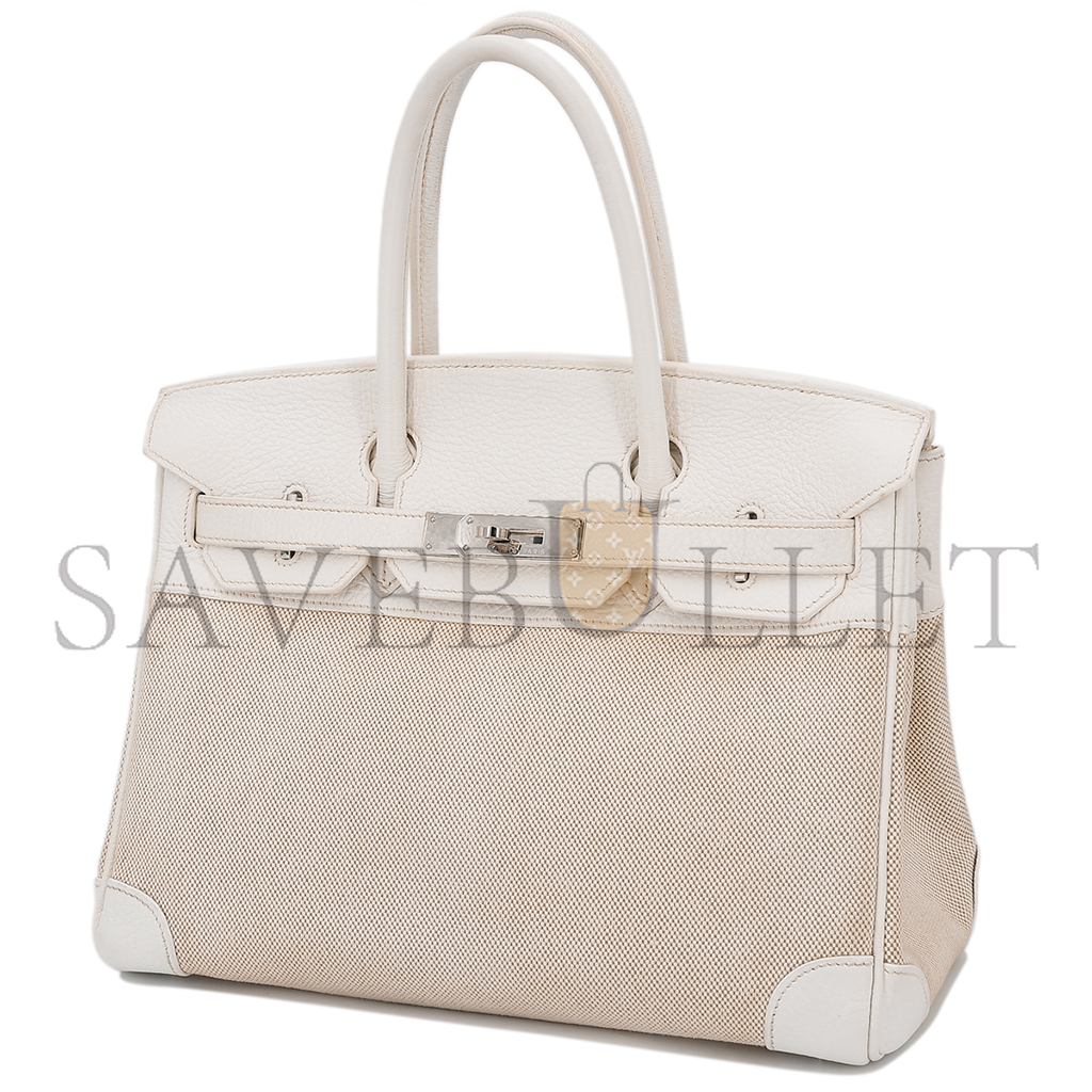 HERMES MASTER BIRKIN 35 COWHIDE WHITE CANVAS SILVER BUCKLE BAG 10080269 (35*24*18cm)