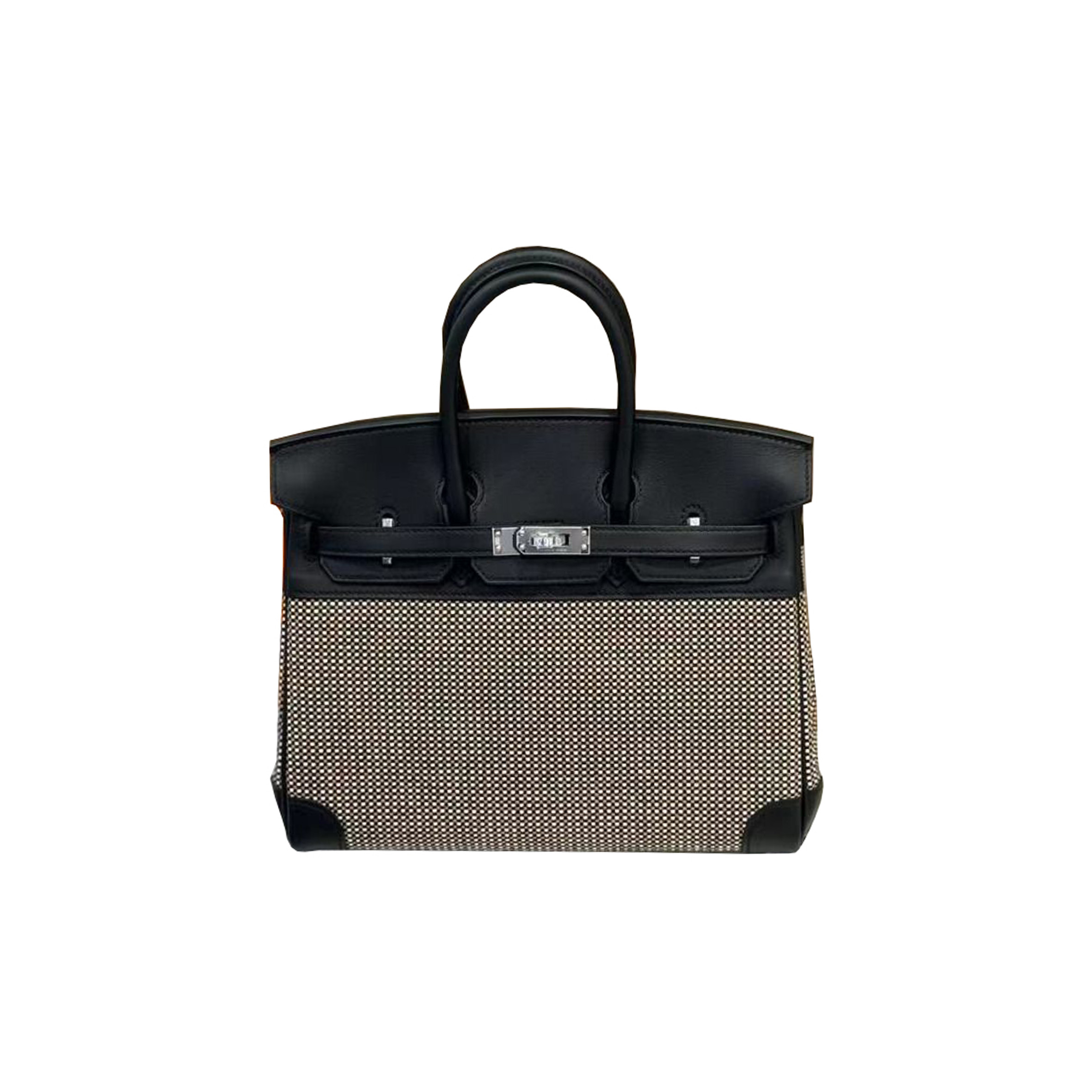 HERMES MASTER BIRKIN 25 SWIFT LEATHER AND CANVAS WAFFLE BLACK AND THREE COLOR SILVER BUCKLE BAG 10097250 (25*18*13cm)