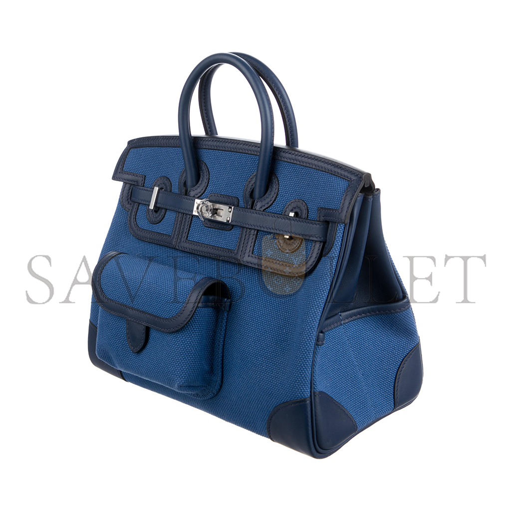 HERMES MASTER BIRKIN 25 BLUE CANVAS BAG SILVER BUCKLE MSBK3404012 (25*20*13cm)