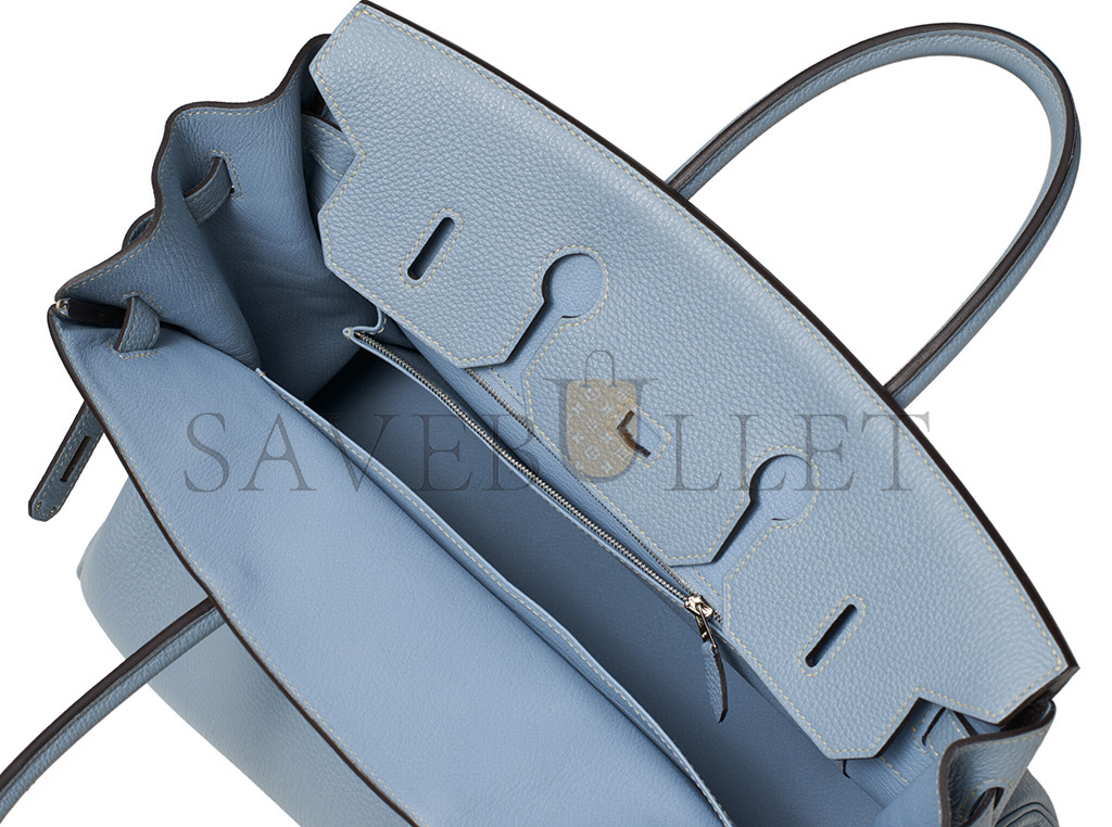 HERMÈS BIRKIN 35 TOGO LEATHER LINEN BLUE SILVER BUCKLE BK35J7TGSS (35*28*18cm)