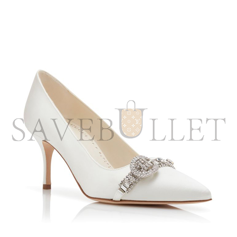 MANOLO BLAHNIK ASAPUMP WHITE SATIN JEWEL EMBELLISHED PUMPS 424-1928-0004 MANOLO BLAHNIK ASAPUMP WHITE SATIN JEWEL EMBELLISHED PUMPS 424-1928-0004