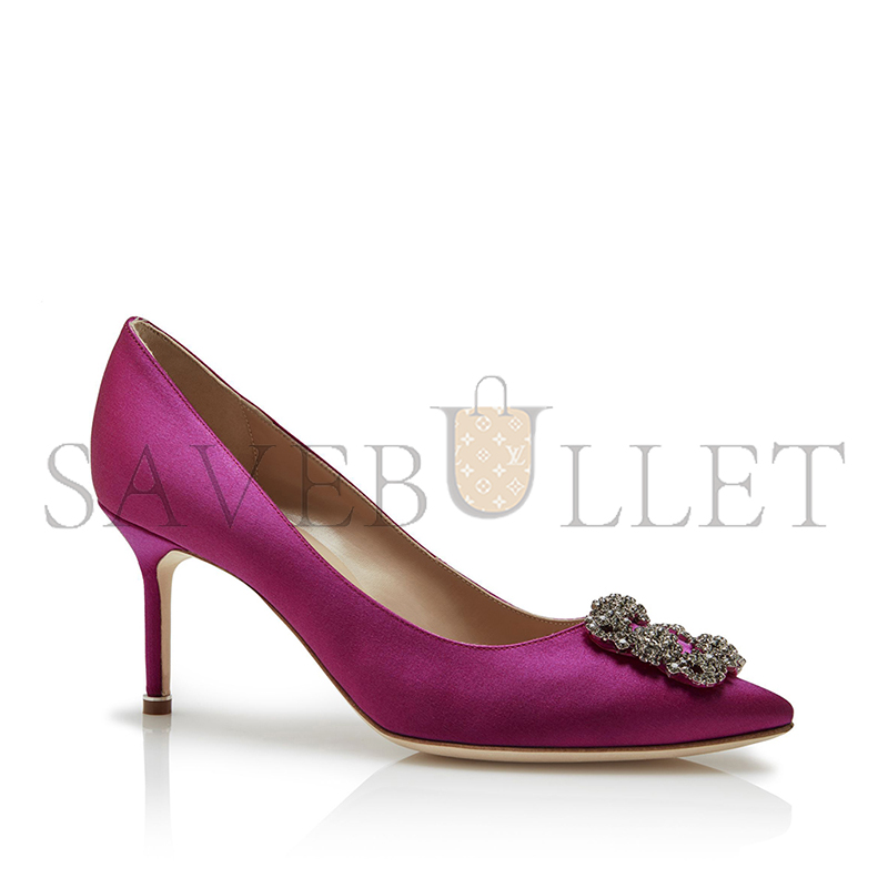 MANOLO BLAHNIK HANGISI 70 DARK FUCHSIA SATIN JEWEL BUCKLE PUMPS 9XX-0662-0038 MANOLO BLAHNIK HANGISI 70 DARK FUCHSIA SATIN JEWEL BUCKLE PUMPS 9XX-0662-0038
