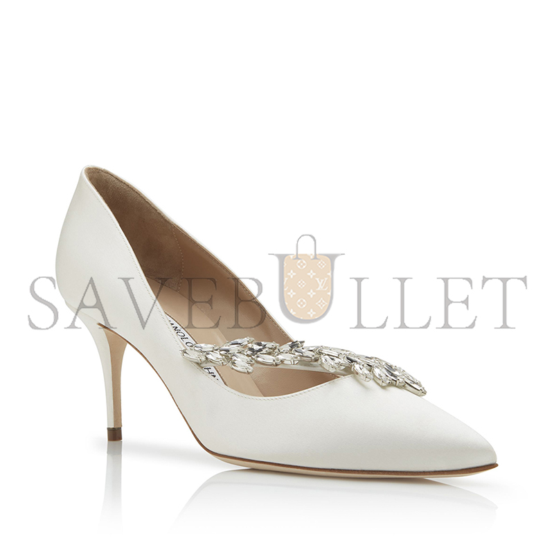 MANOLO BLAHNIK NADIRA 70 WHITE SATIN JEWEL BUCKLE PUMPS 9XX-0368-0050 MANOLO BLAHNIK NADIRA 70 WHITE SATIN JEWEL BUCKLE PUMPS 9XX-0368-0050