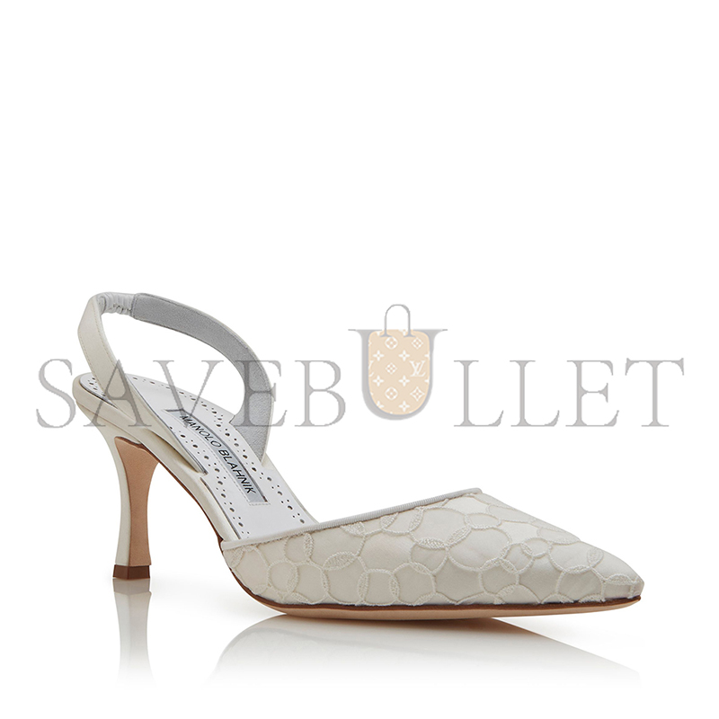 MANOLO BLAHNIK CAROLYNE 70 CREAM SATIN SLINGBACK PUMPS 324-2844-0011 MANOLO BLAHNIK CAROLYNE 70 CREAM SATIN SLINGBACK PUMPS 324-2844-0011