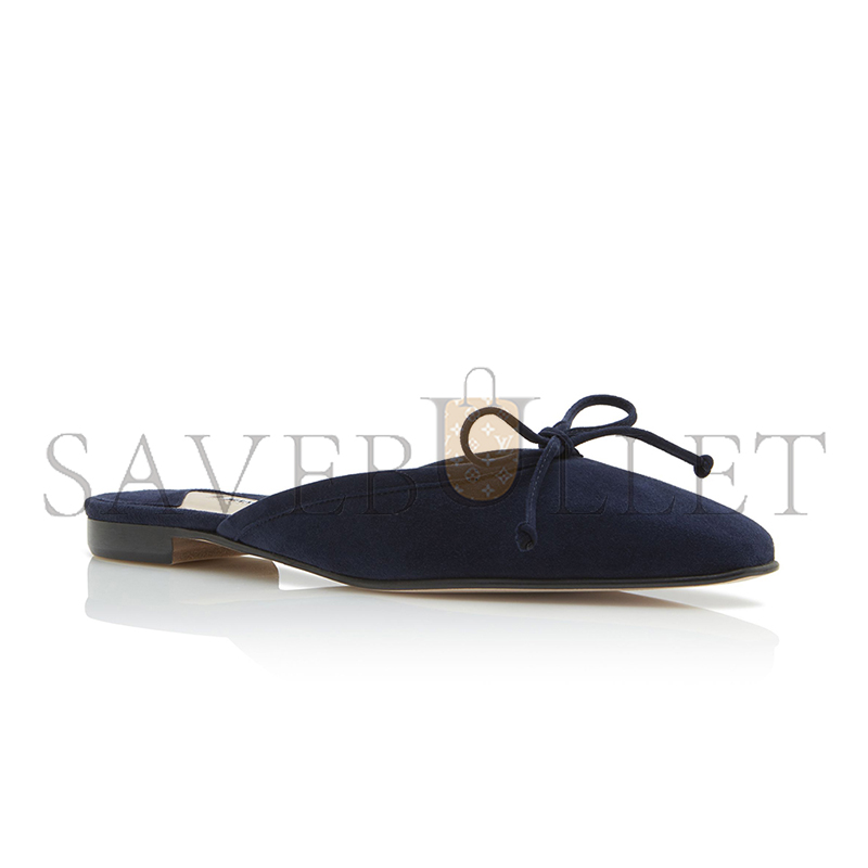 MANOLO BLAHNIK BALLERIMU NAVY BLUE SUEDE FLAT MULES 9XX-0657-0018 MANOLO BLAHNIK BALLERIMU NAVY BLUE SUEDE FLAT MULES 9XX-0657-0018