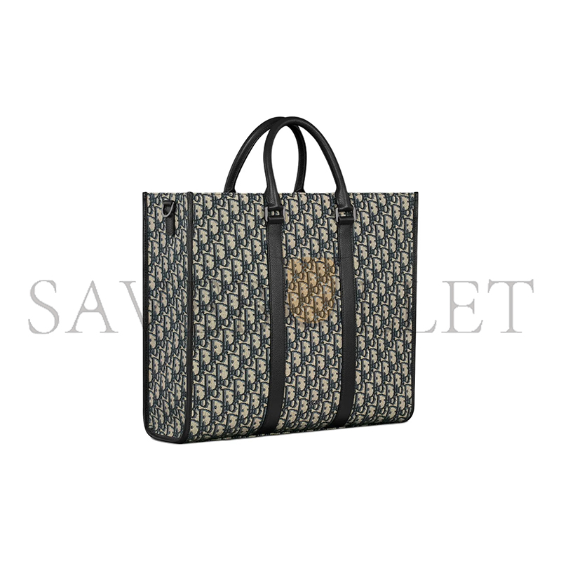 DIOR EAST-WEST TOTE BAG BEIGE AND BLACK DIOR OBLIQUE 1ESSH232YKY-H27E (40.5*35*12cm)