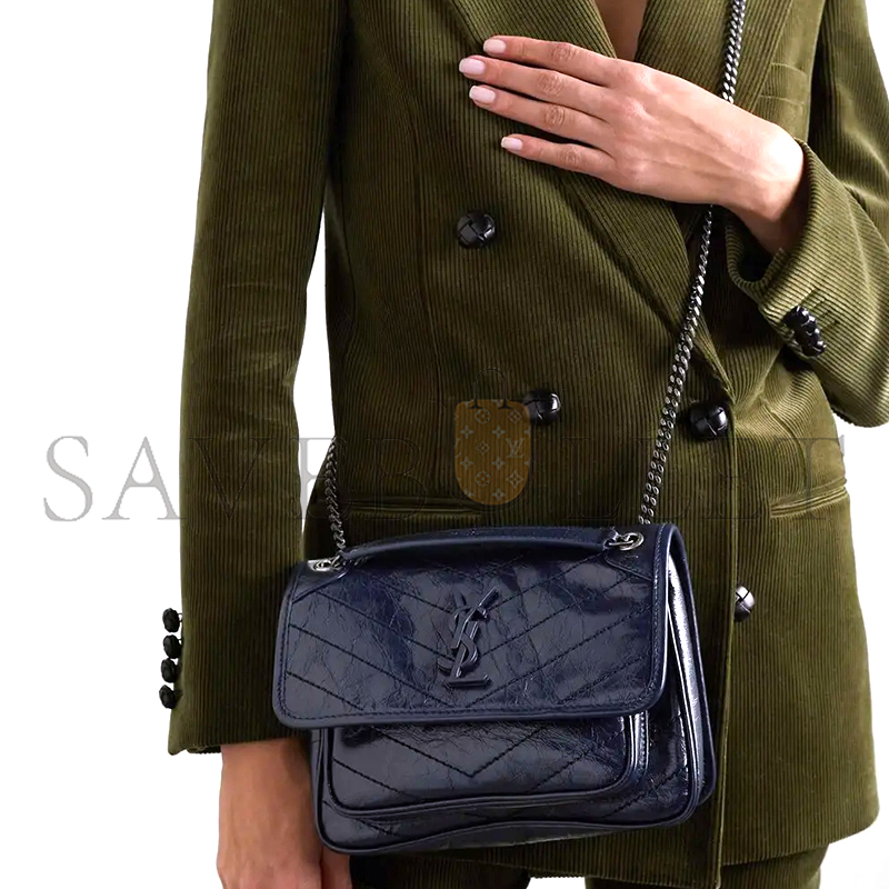 YSL NIKI BABY CHAIN BAG IN CRINKLED VINTAGE LEATHER 5330370EN044147 (21*16*7.5cm)