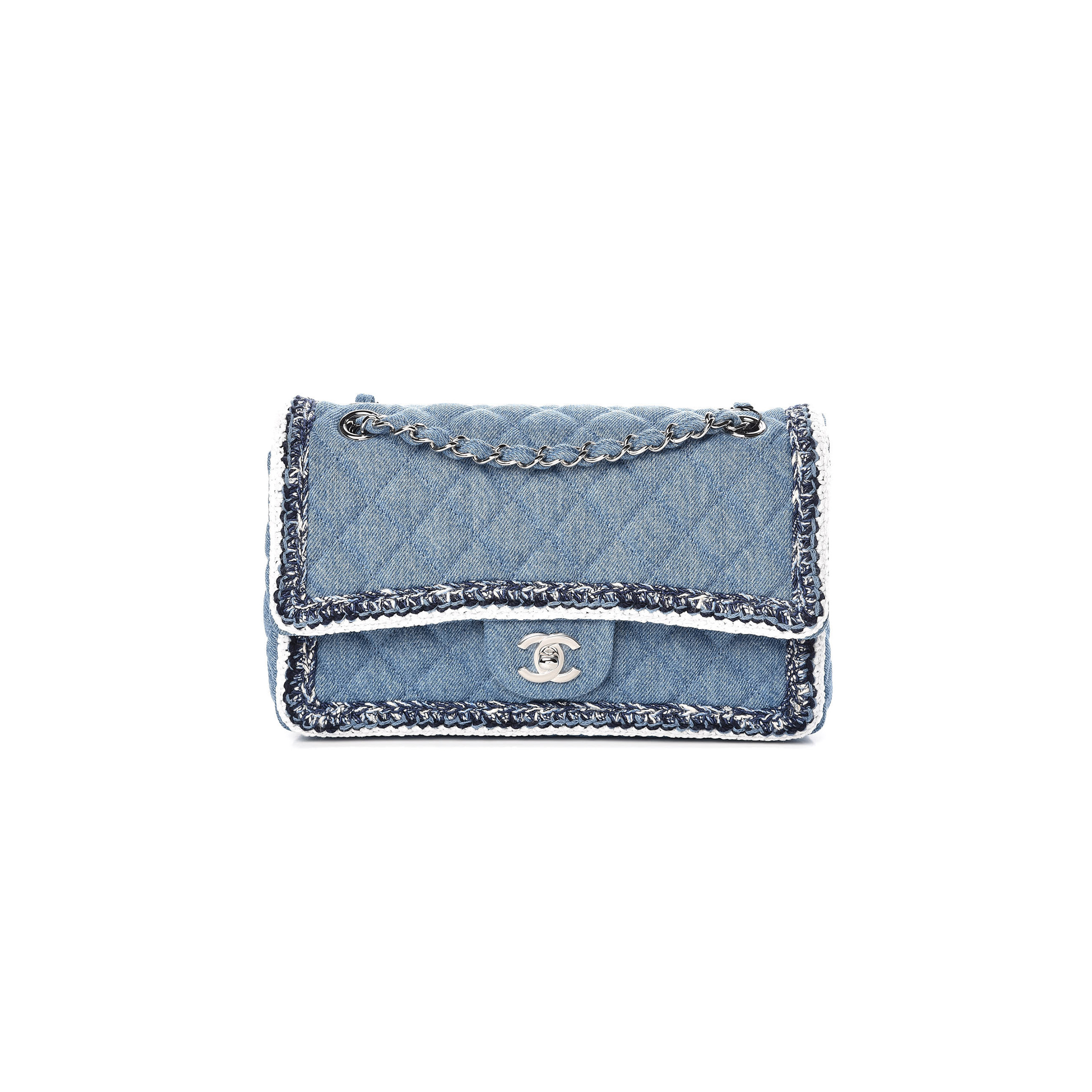 CHANEL DENIM BRAIDED MEDIUM FLAP BAG LIGHT BLUE 362059 (25*15*7cm)