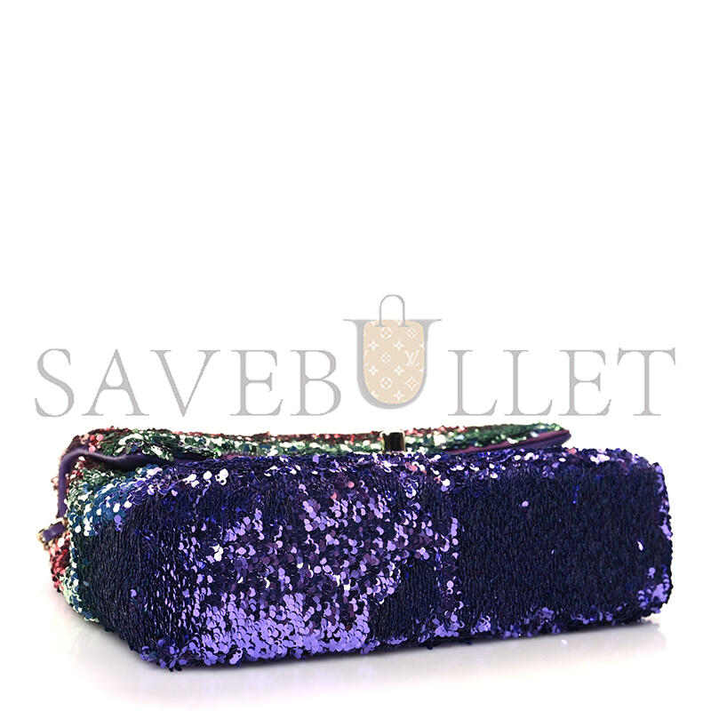 CHANEL GRADIENT SEQUIN MINI RECTANGULAR FLAP PURPLE MULTICOLOR 1515025 (21*14*8cm)
