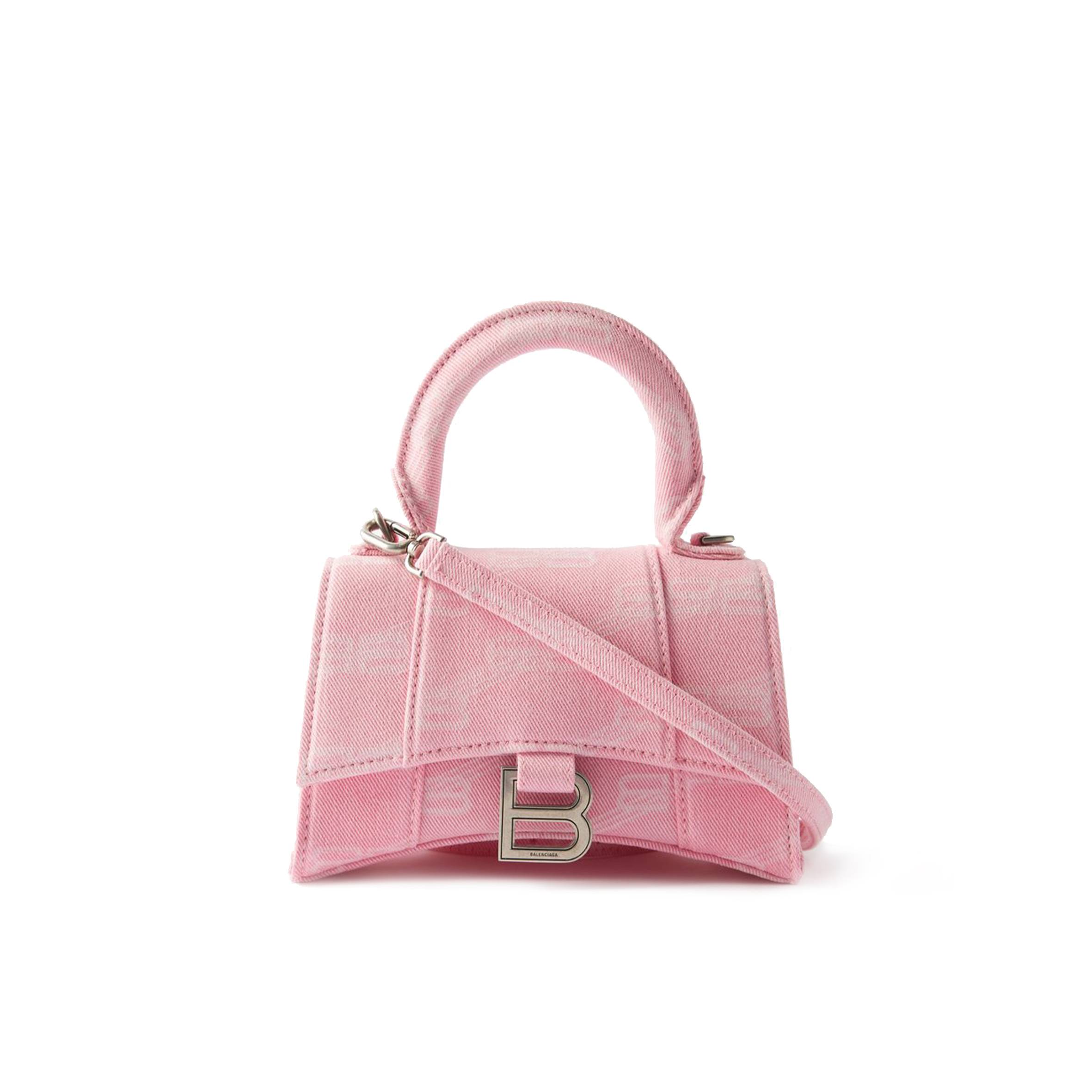 BALENCIAGA PINK HOURGLASS XS LOGO-PRINT DENIM CROSS-BODY BAG MATCHESFASHION US (19*12.1*8.1cm)