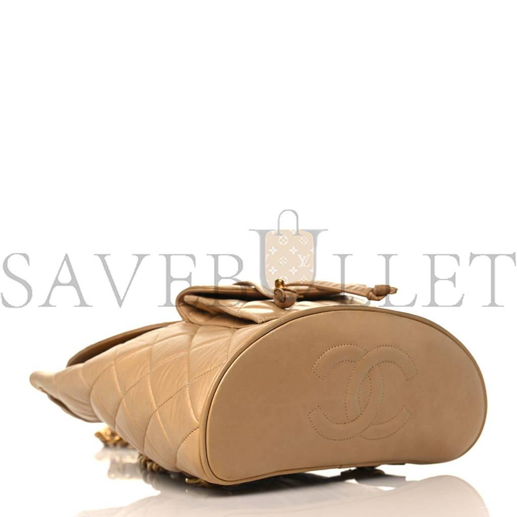 CHANEL LAMBSKIN QUILTED BACKPACK BEIGE GOLD HARDWARE (21.6*22.2*10.2cm)