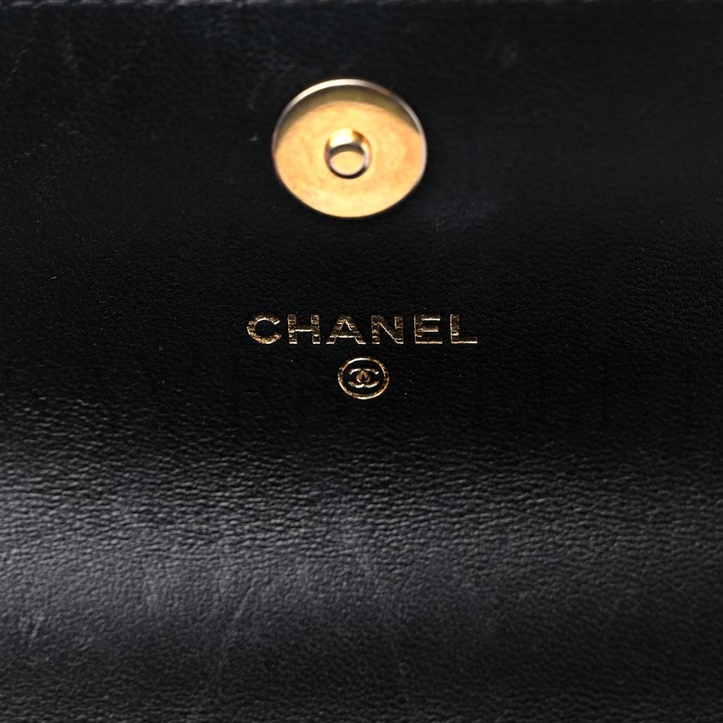 CHANEL LAMBSKIN QUILTED CHAIN TOP HANDLE CLUTCH WITH CHAIN BLACK GOLD HARDWARE (13*10*6cm)