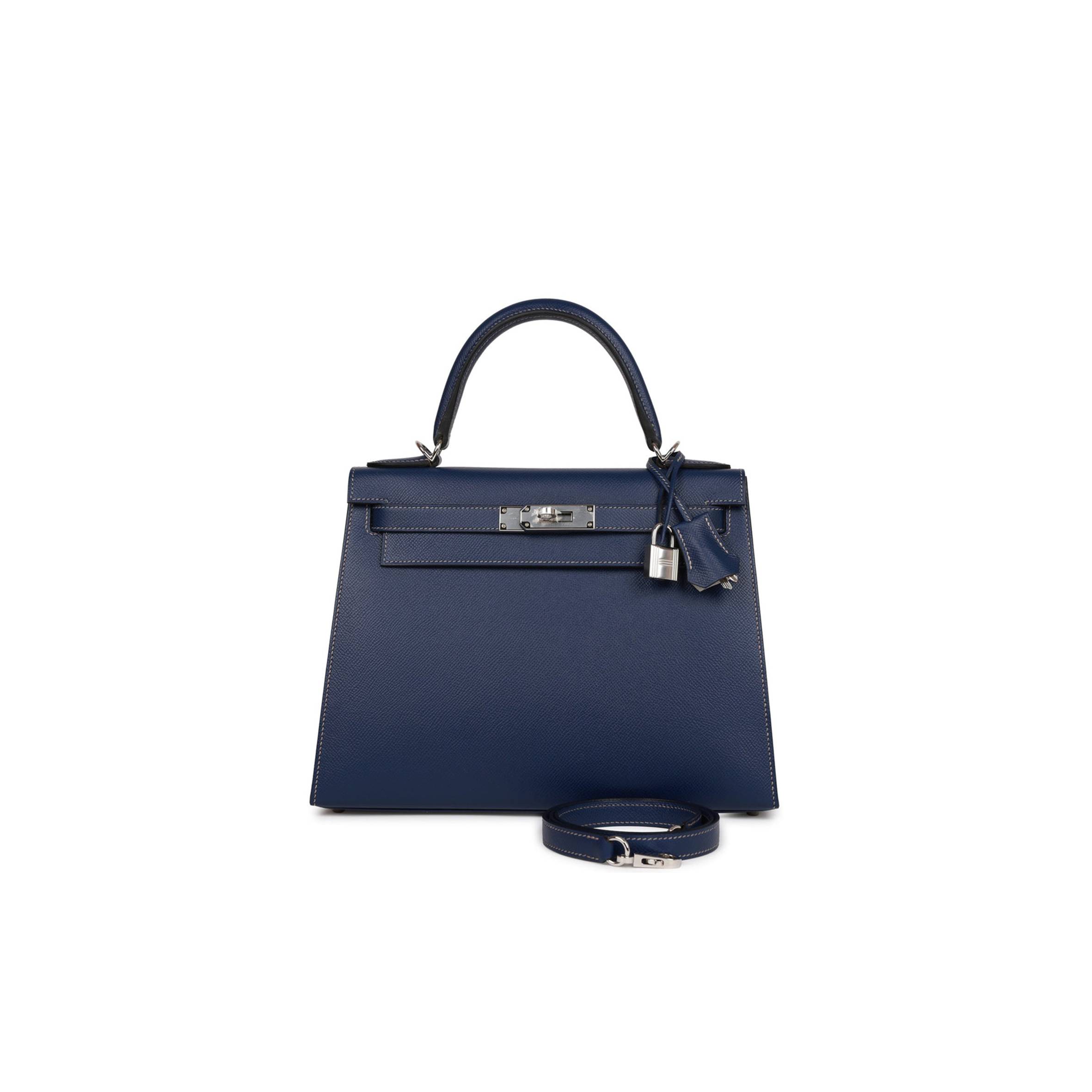 HERMES SPECIAL ORDER (HSS) KELLY SELLIER 28 BLEU INDIGO EPSOM PALLADIUM HARDWARE (28*22*10cm)