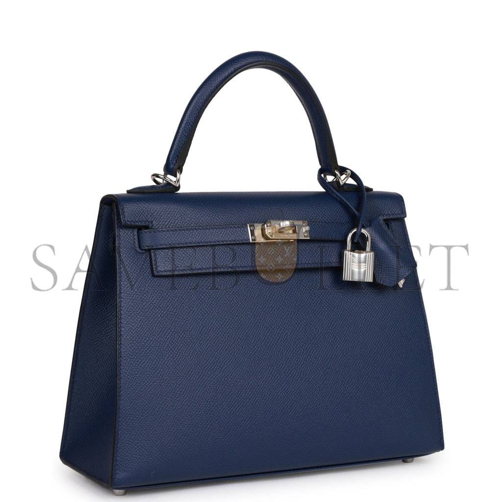 HERMES KELLY SELLIER 25 BLEU SAPHIR EPSOM PALLADIUM HARDWARE   (25*17*7cm)