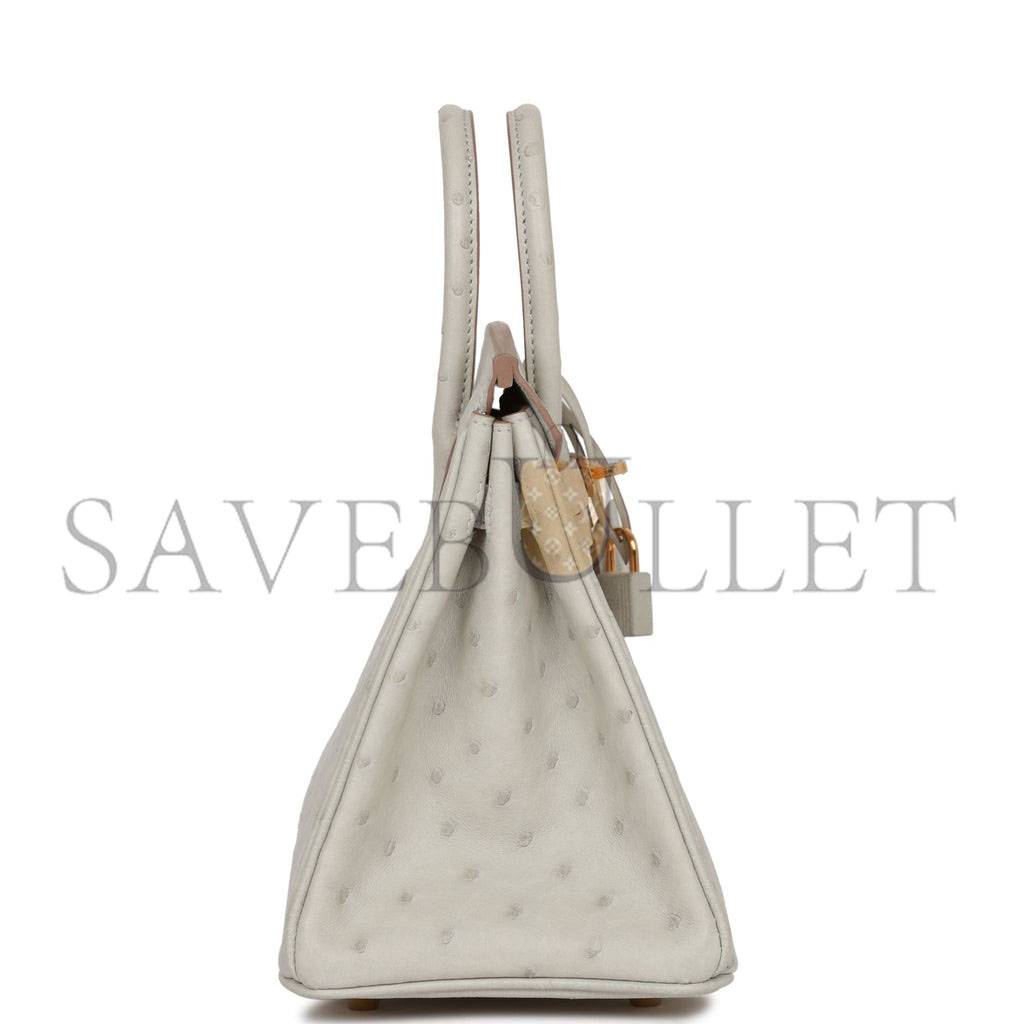 HERMES BIRKIN 25 GRIS PERLE OSTRICH GOLD HARDWARE HANDMADE (25cm) HERMES BIRKIN 25 GRIS PERLE OSTRICH GOLD HARDWARE HANDMADE (25cm)