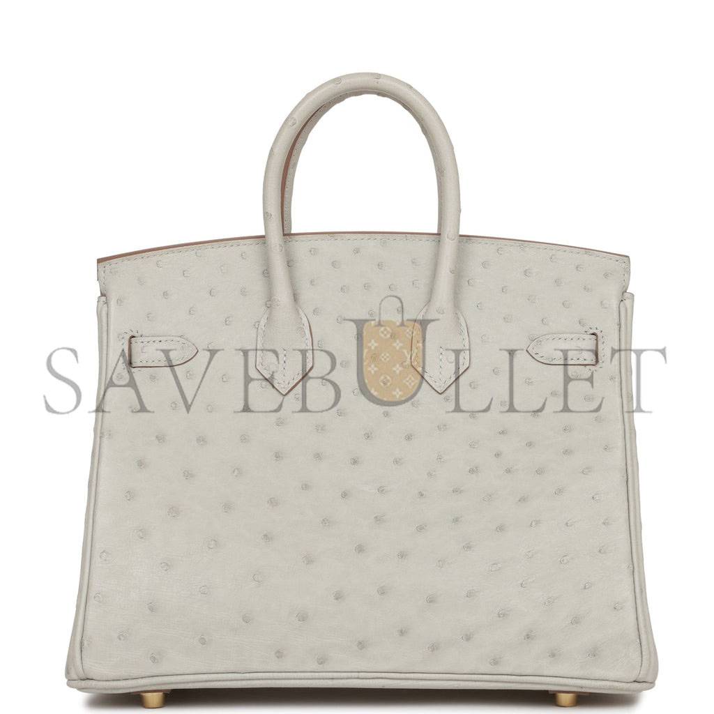 HERMES BIRKIN 25 GRIS PERLE OSTRICH GOLD HARDWARE HANDMADE (25cm) HERMES BIRKIN 25 GRIS PERLE OSTRICH GOLD HARDWARE HANDMADE (25cm)