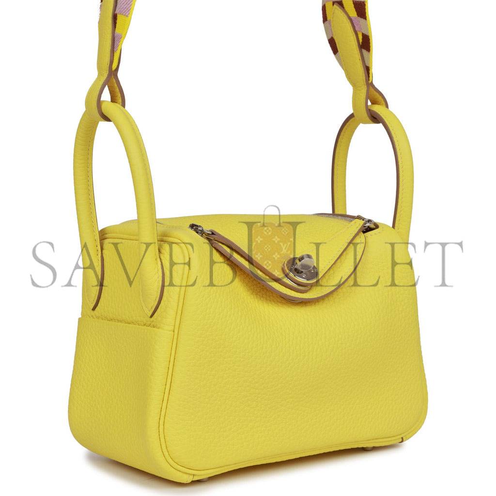 HERMES MINI LINDY LIME CLEMENCE PALLADIUM HARDWARE (19*12.5*9)