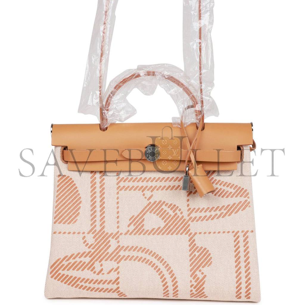 HERMES HERBAG ZIP PM 31 BRIDES DE GALA TOILE H BERLINE NATURAL SABLE PALLADIUM HARDWARE(30*27*11cm) 