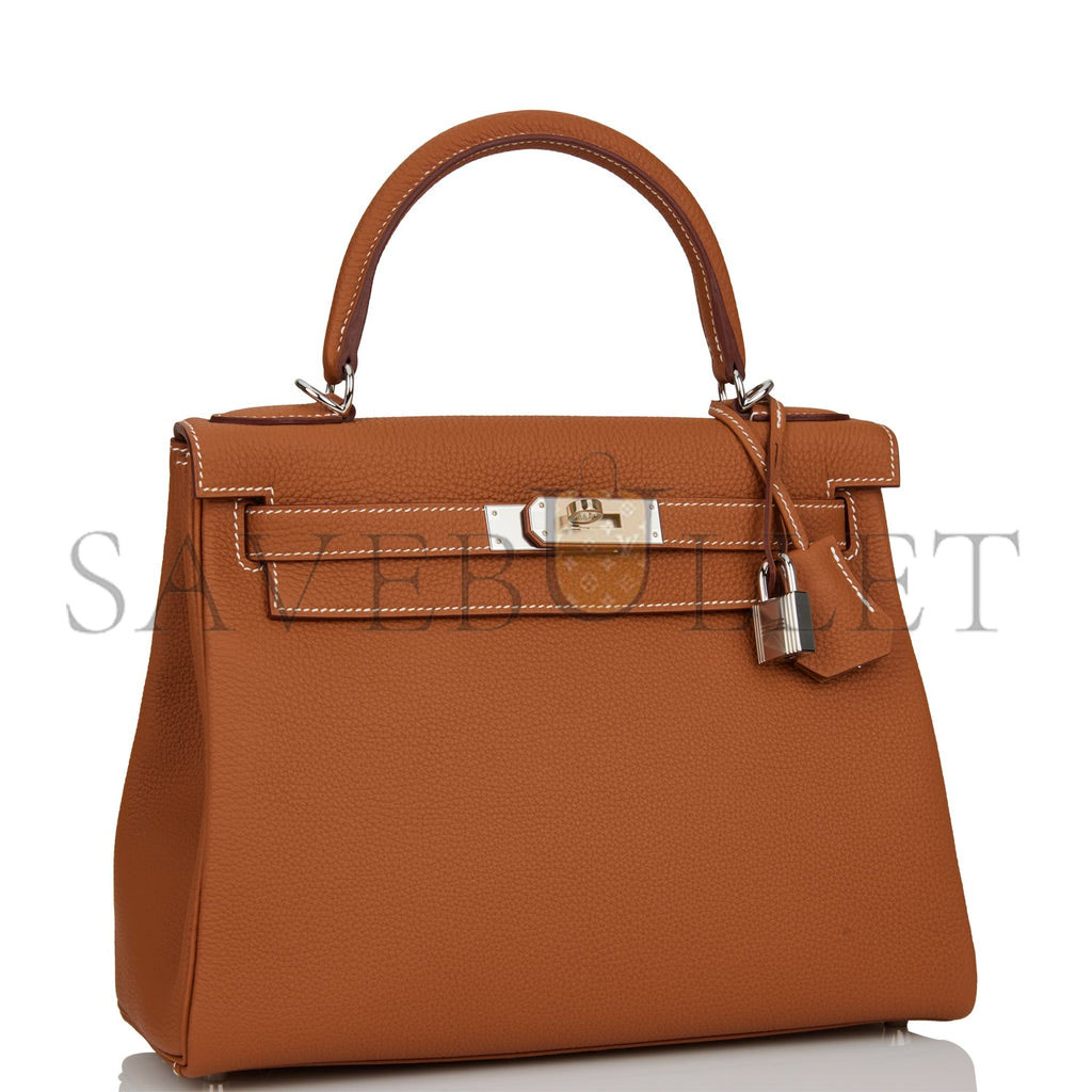 HERMES KELLY RETOURNE 28 GOLD TOGO PALLADIUM HARDWARE  (28*22*10cm)