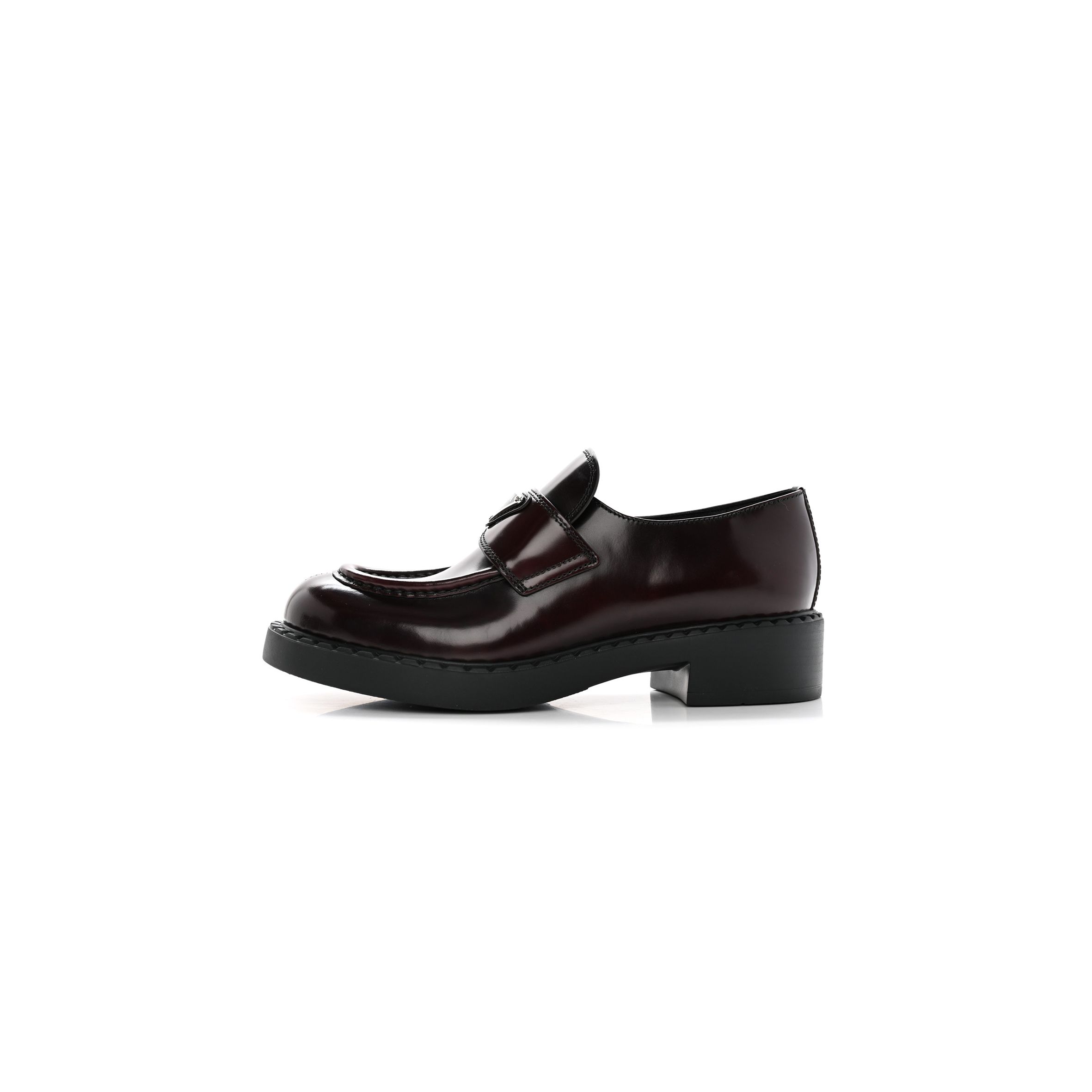 PRADA SPAZZOLATO METAL TRIANGLE LOGO 50MM LOAFERS 39 BRUCIATIO FUME PRADA SPAZZOLATO METAL TRIANGLE LOGO 50MM LOAFERS 39 BRUCIATIO FUME