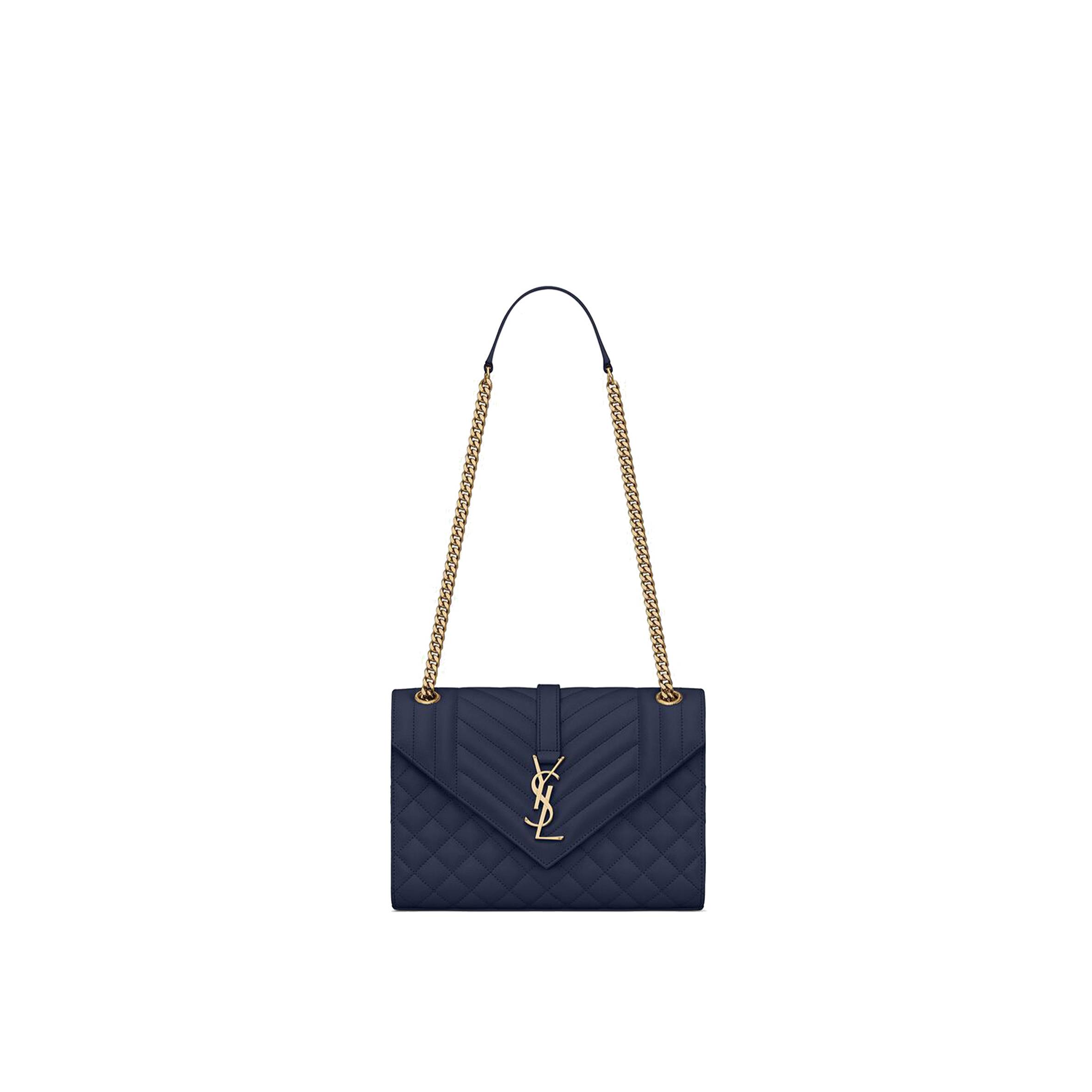 YSL ENVELOPE MEDIUM CHAIN BAG IN MIX MATELASS&EACUTE; GRAIN DE POUDRE EMBOSSED LEATHER 600185BOW914147 (24*17.5*6cm)