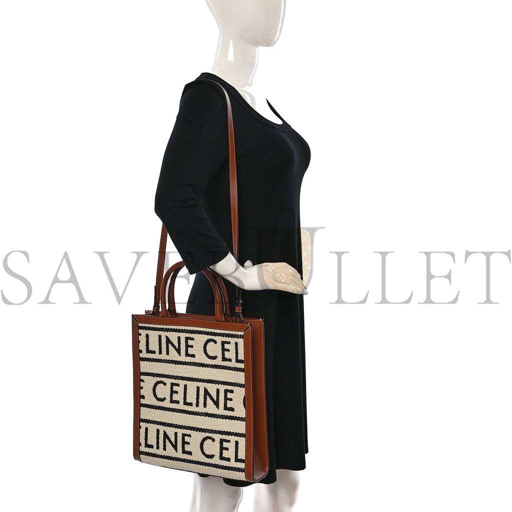 CELINE ALL OVER TEXTILE CALFSKIN SMALL VERTICAL CABAS NATURAL TAN BLACK (32*29*8cm)