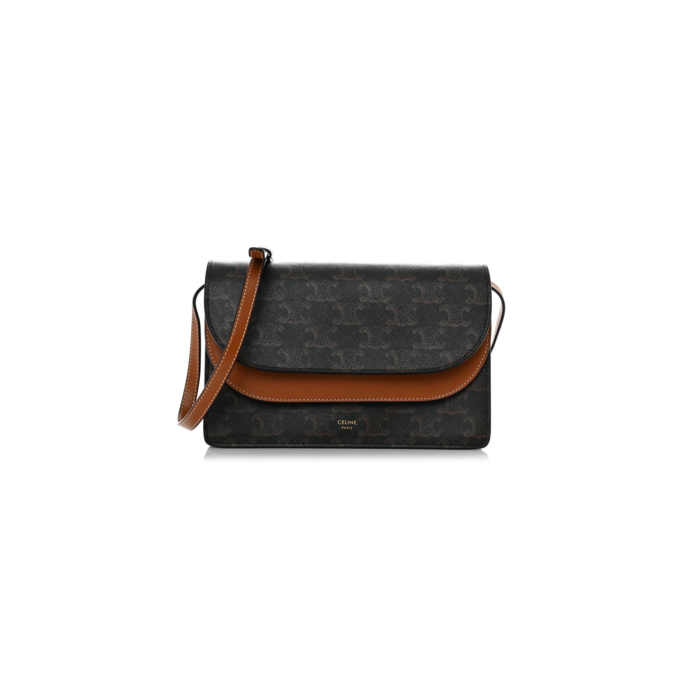 CELINE TRIOMPHE CANVAS LAMBSKIN WALLET ON STRAP TAN (20*13*6cm) CELINE TRIOMPHE CANVAS LAMBSKIN WALLET ON STRAP TAN (20*13*6cm)