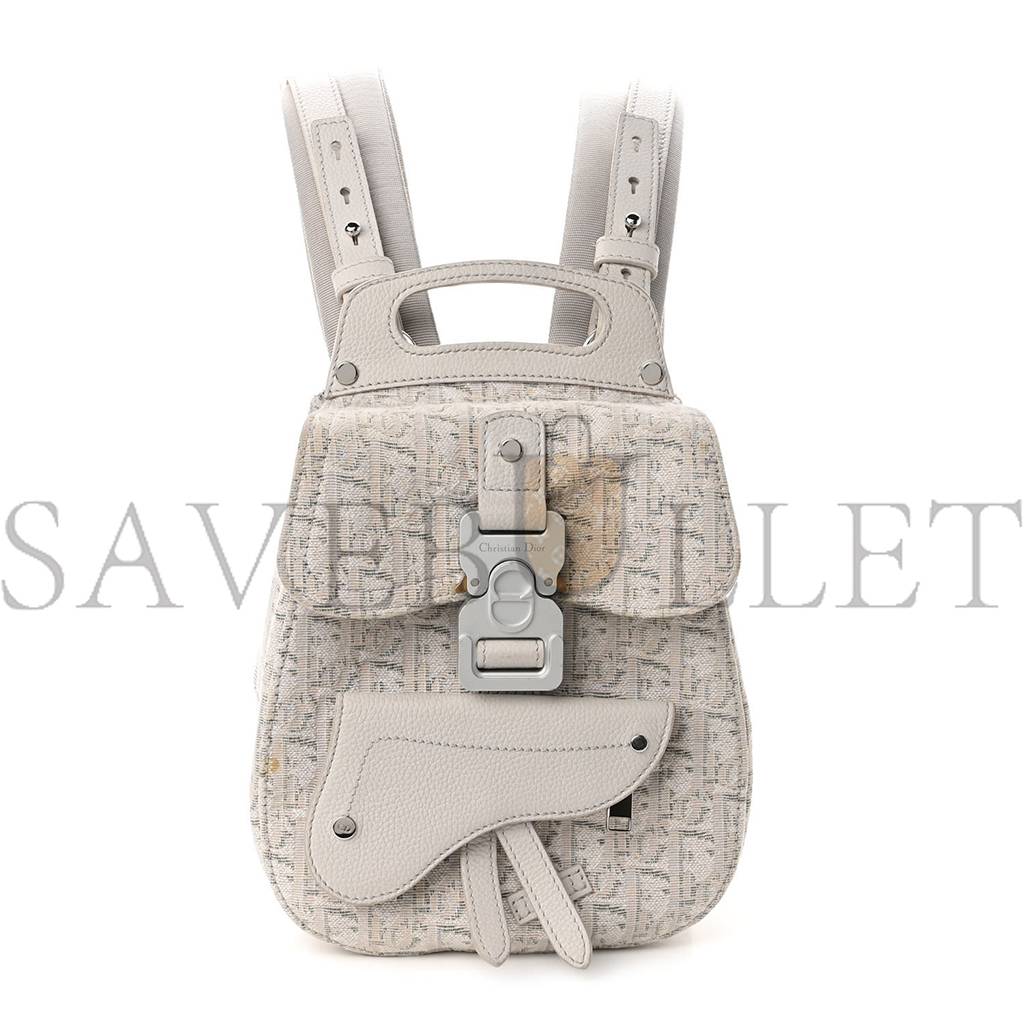 DIOR HOMME OBLIQUE JACQUARD CALFSKIN MINI SADDLE BACKPACK BEIGE (23*18*8.9cm)