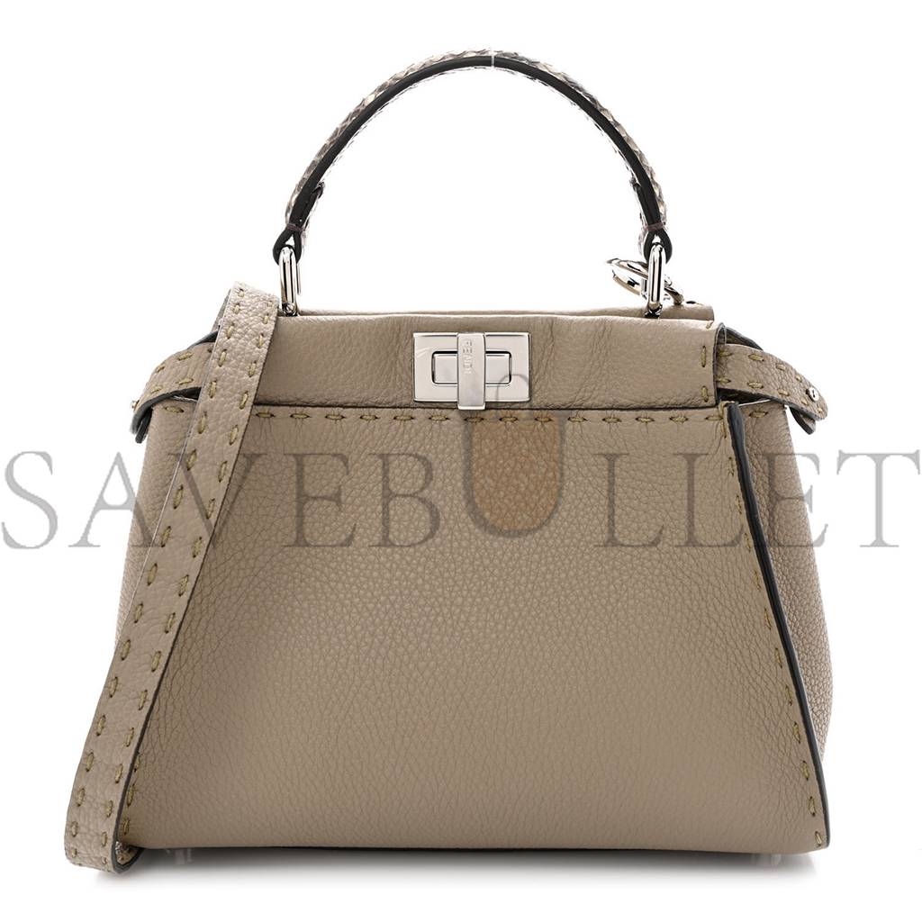 FENDI CUOIO ROMANO PYTHON SELLERIA MINI PEEKABOO ICONIC SATCHEL CORDA WHITE (23*18*11cm) FENDI CUOIO ROMANO PYTHON SELLERIA MINI PEEKABOO ICONIC SATCHEL CORDA WHITE (23*18*11cm)